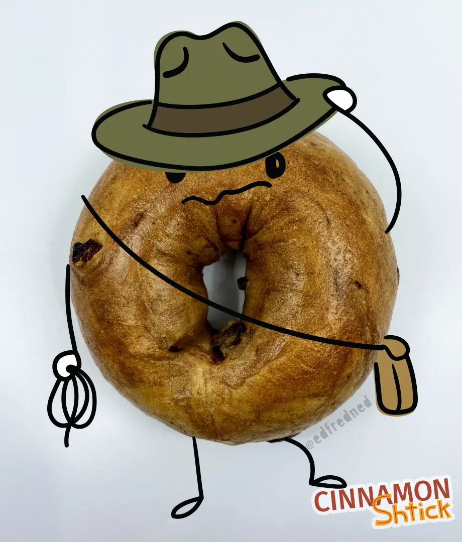 cinnamon raisin bagel with illustration turning it into a cowboy