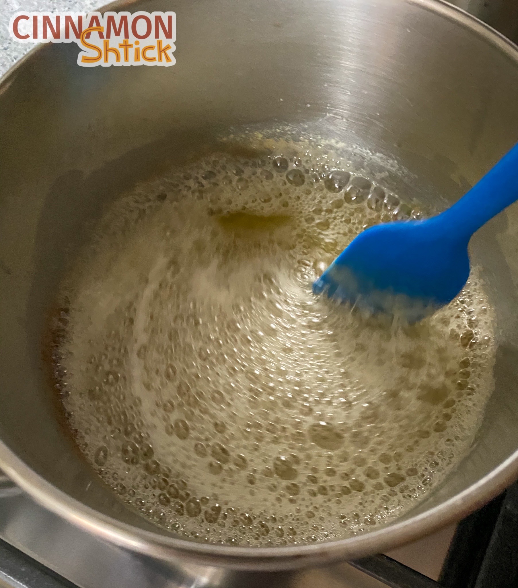 butter bubbling in pot
