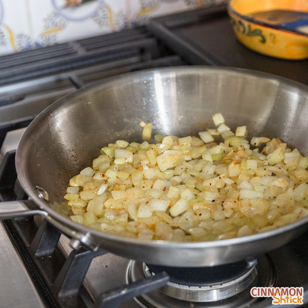 onions sautéing in frying pan
