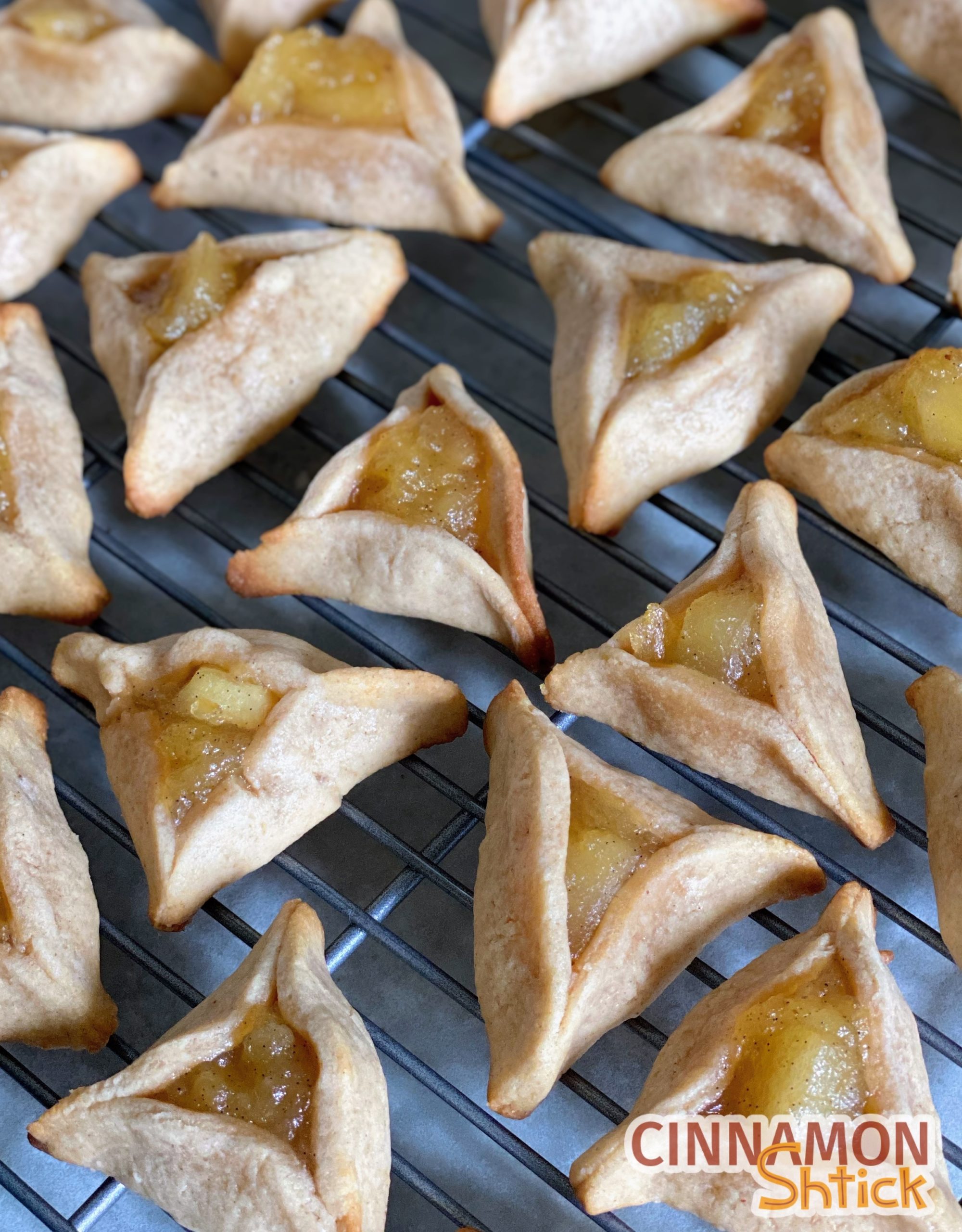 apple hamentaschen on cooling rack