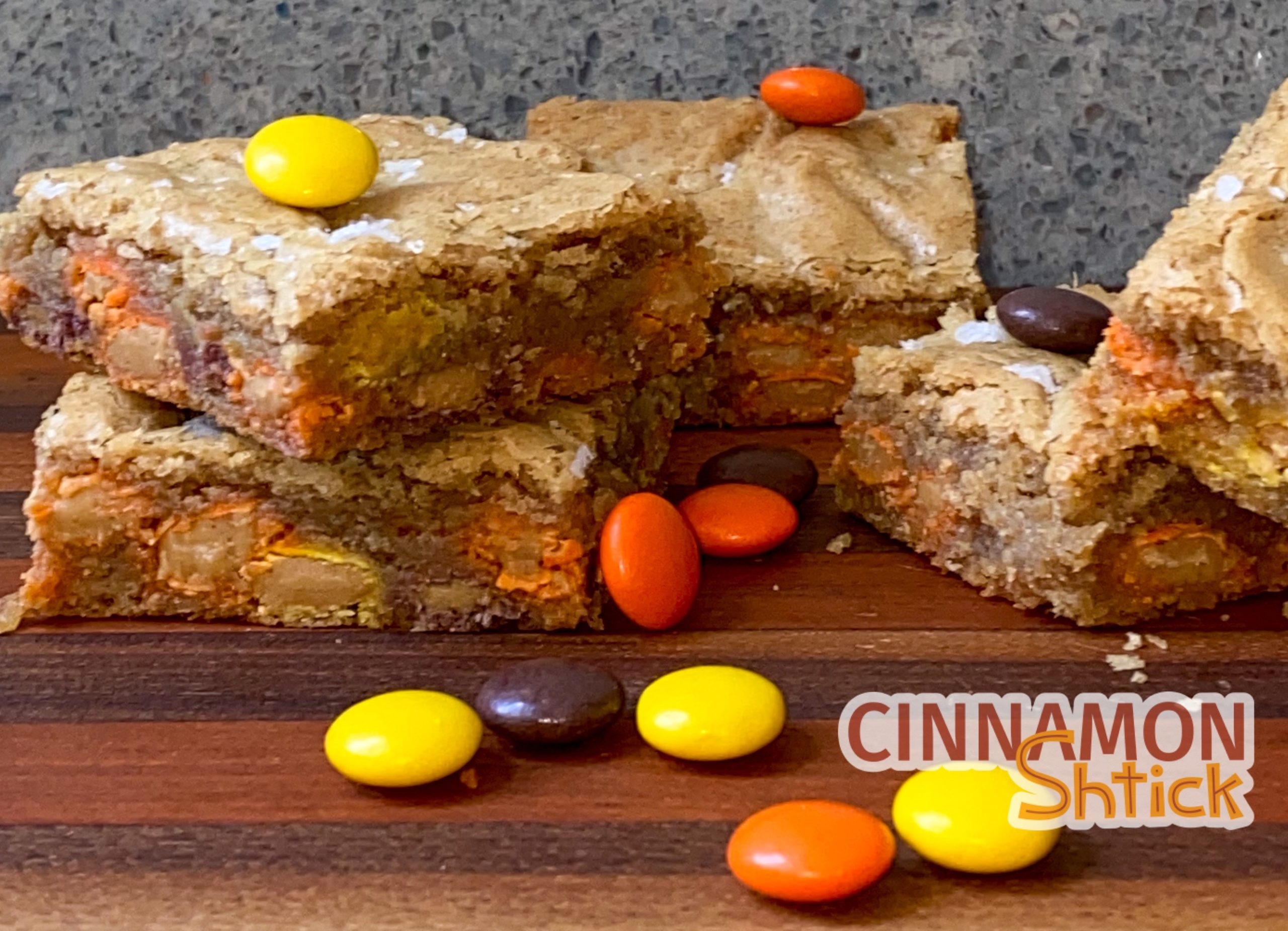 Peanut butter blondies with Reese's Pieces