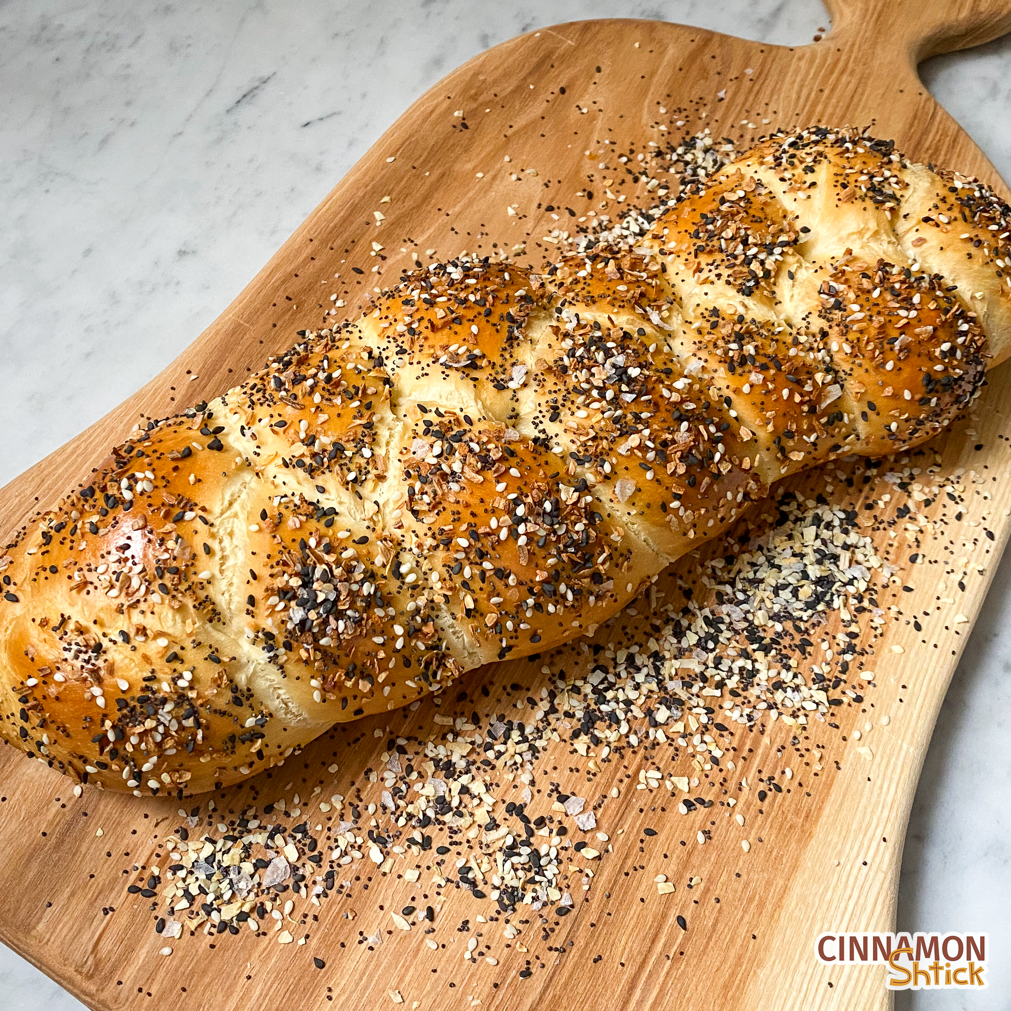 challah covered with everything seasoning