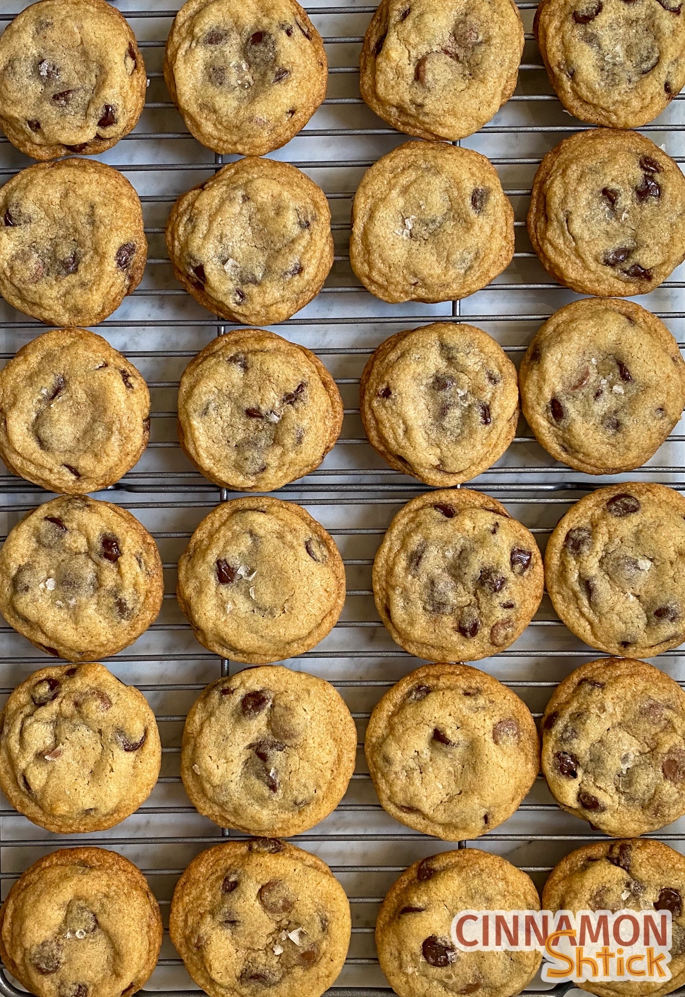 brown butter chocolate chip cookies on cooling rack