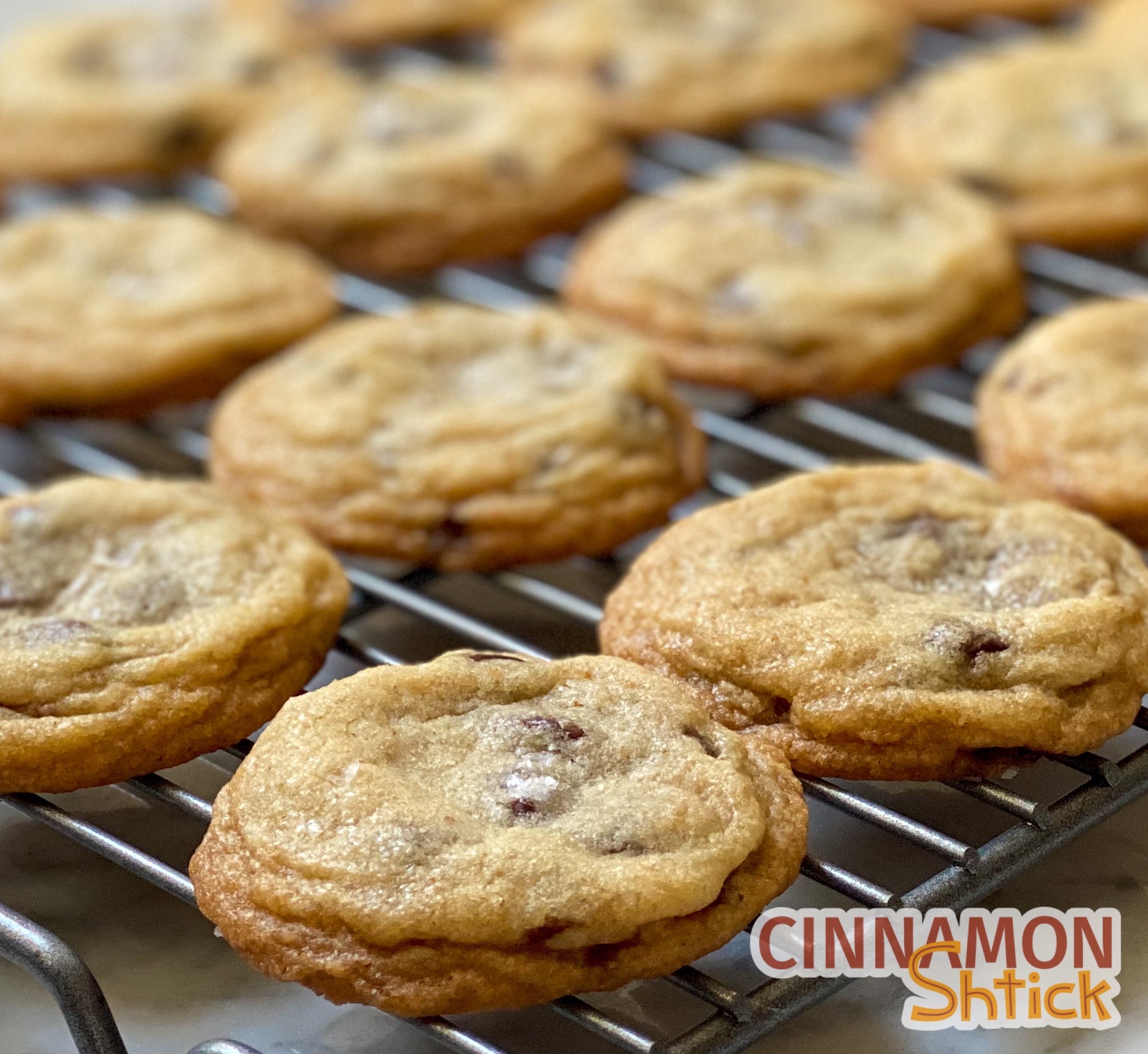 brown butter chocolate chip cookies on cooling rack