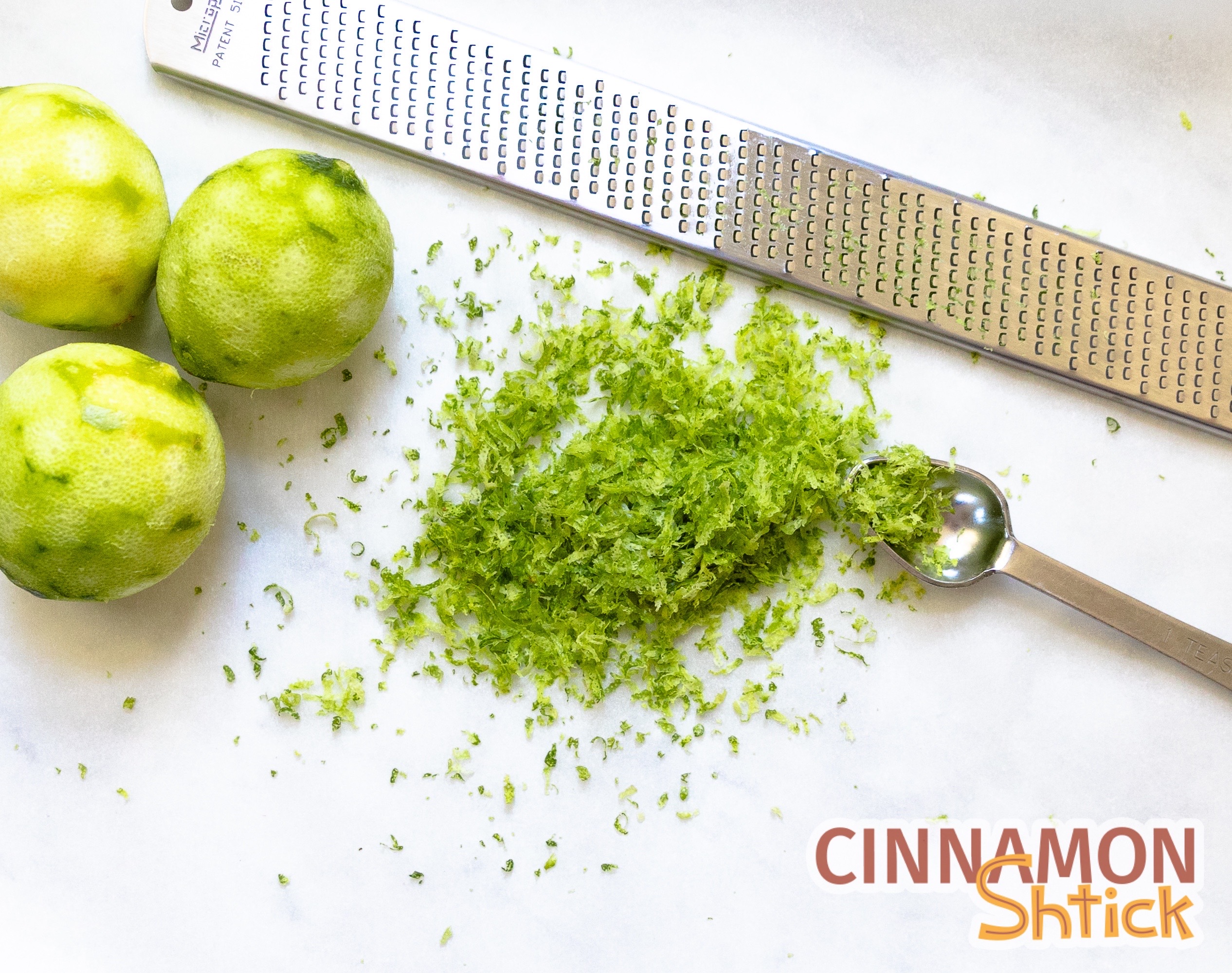 lime zest of three limes with zester and teaspoon