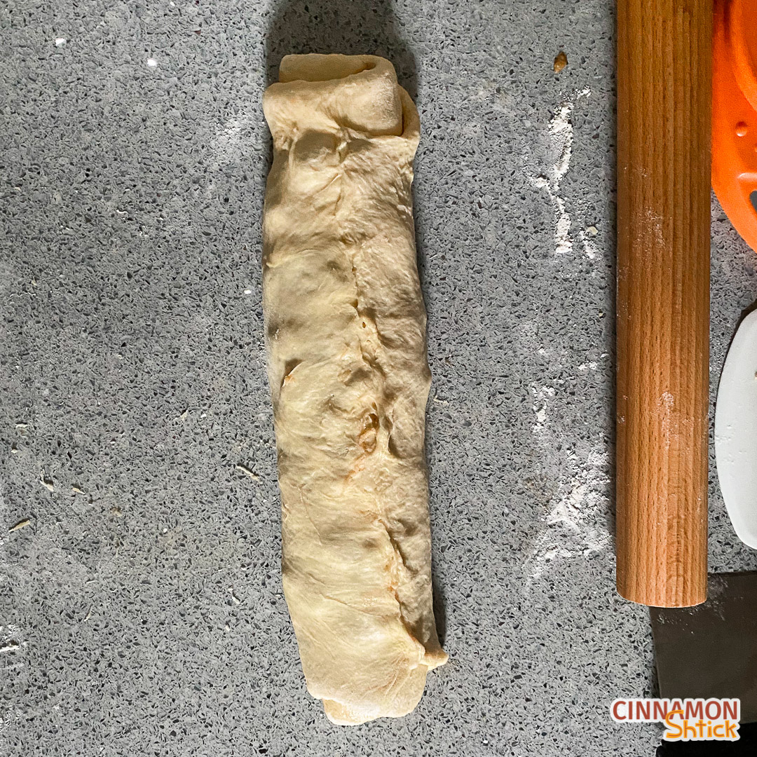 Apple Honey Babka dough rolled up like a jelly roll