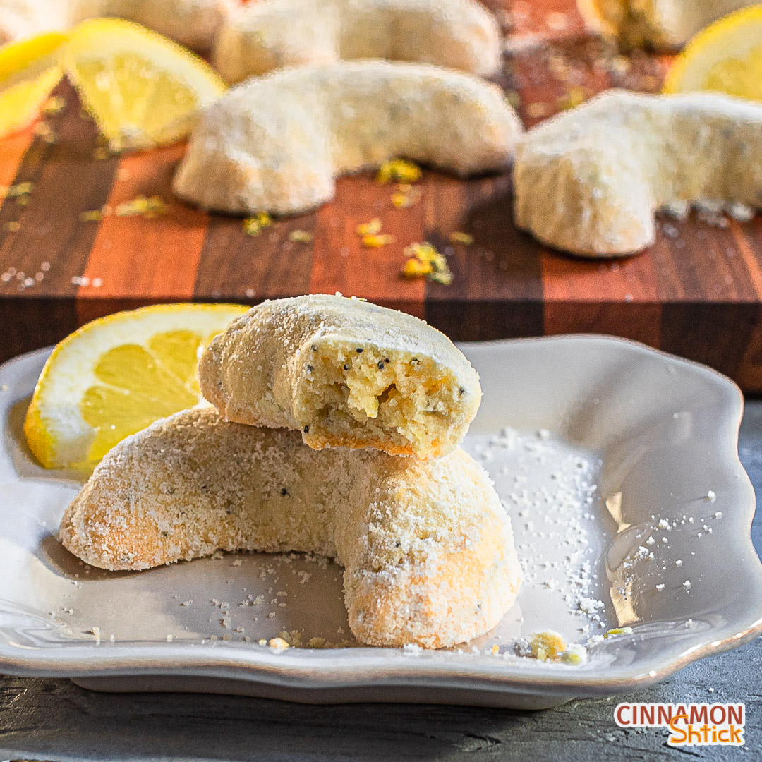 lemon crescent cookie broken in half