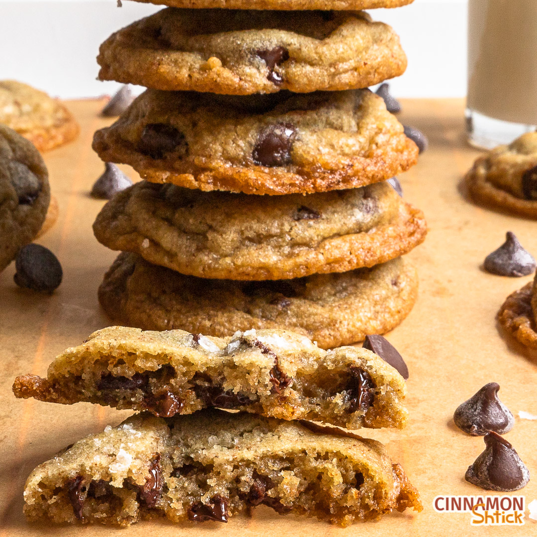 inside of brown butter rye chocolate chip cookie