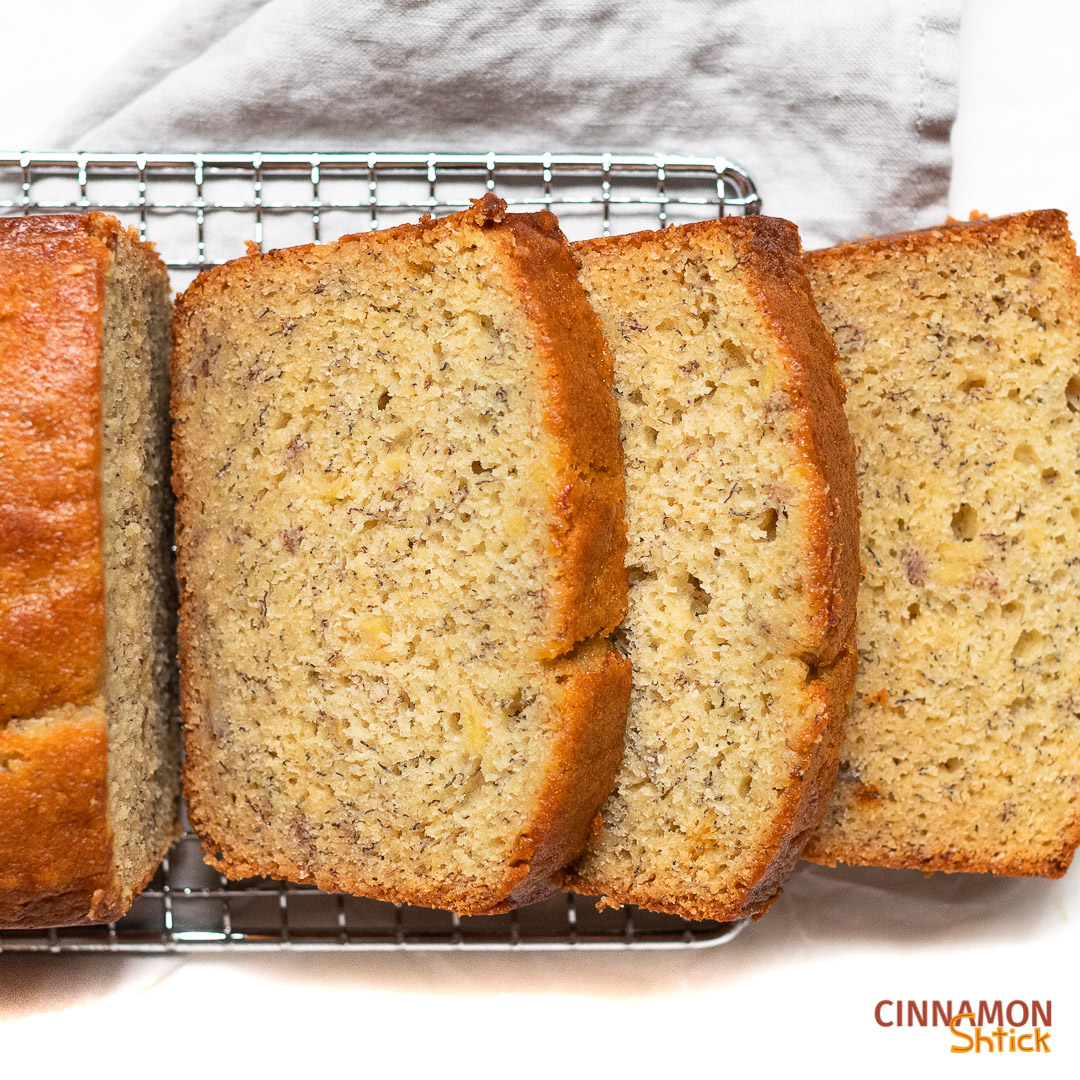 slices of banana bread on cooling rack