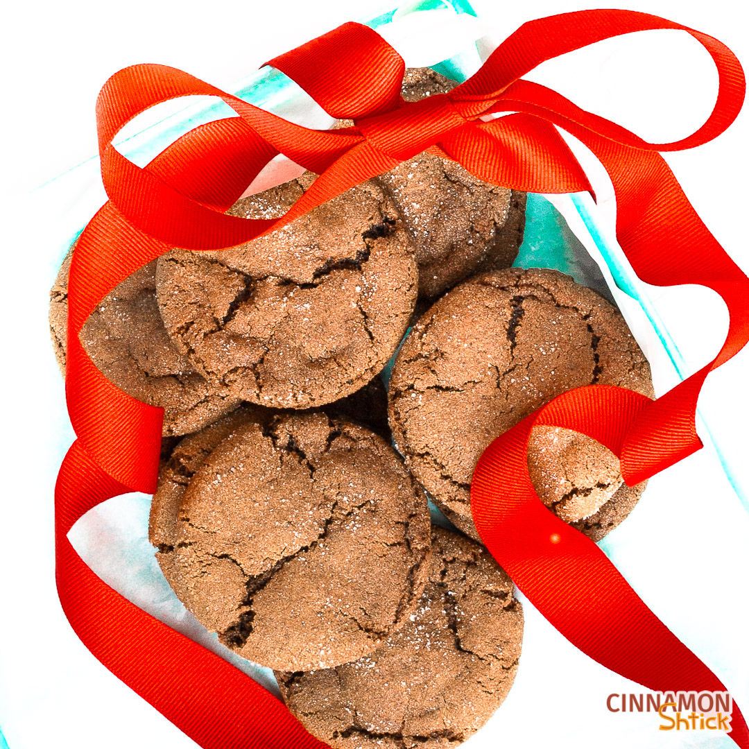 ginger rye molasses cookies in box with ribbon