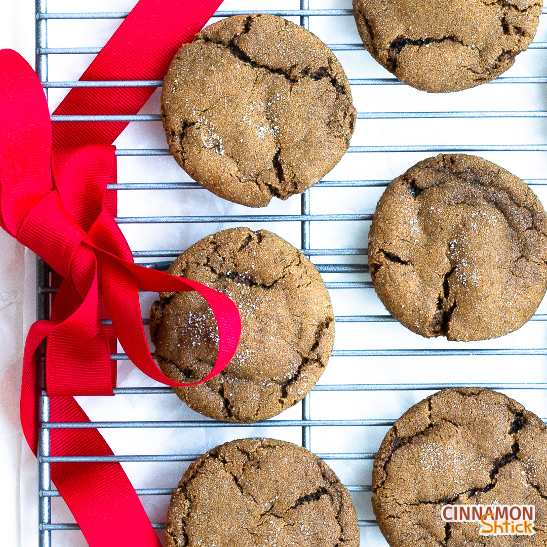 ginger rye molasses cookies on cooling rack