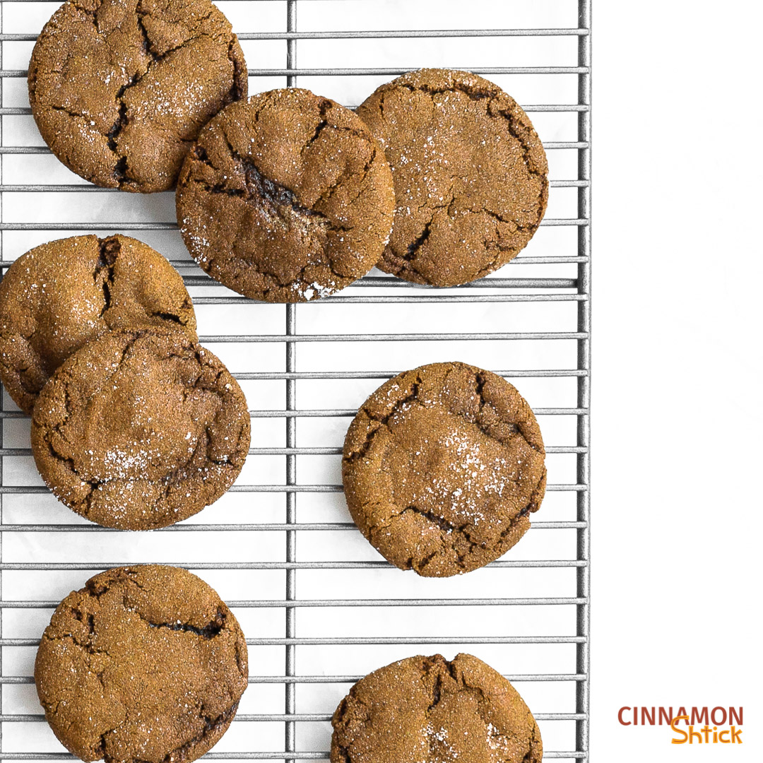 ginger rye molasses cookies on cooling rack