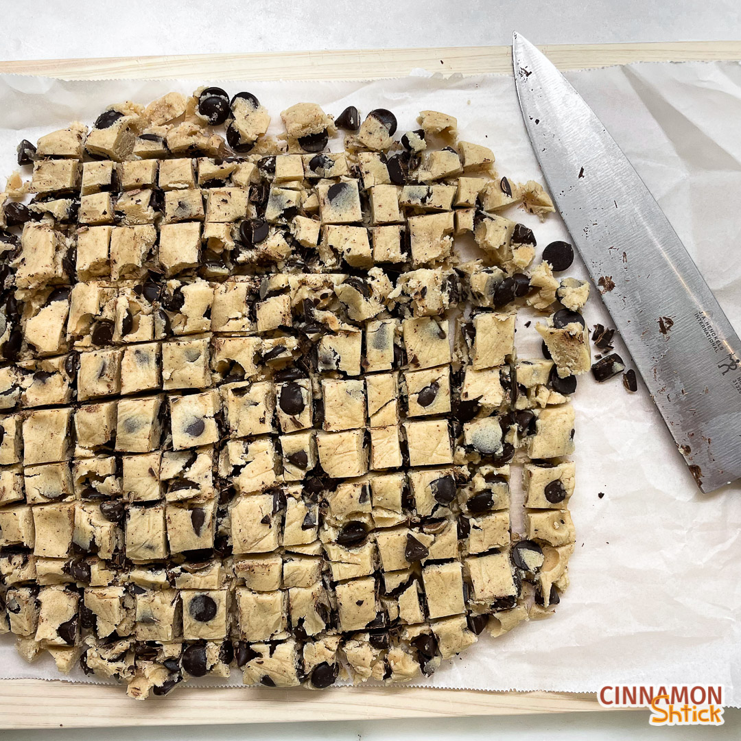 raw cookie dough cut into small square